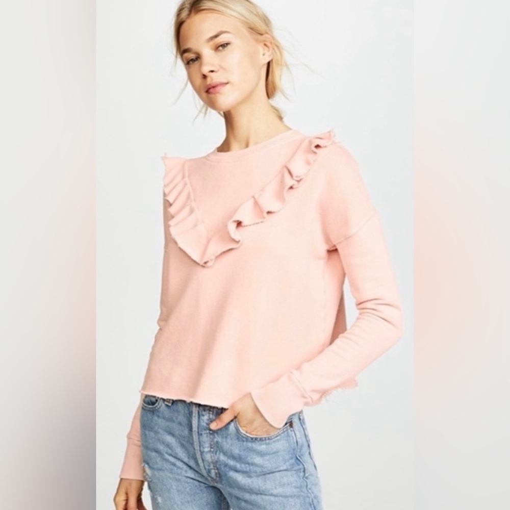 FREE PEOPLE Ooh La Ruffled Oversized Pullover Sweatshirt in Ballet Pink EUC - Picture 14 of 16